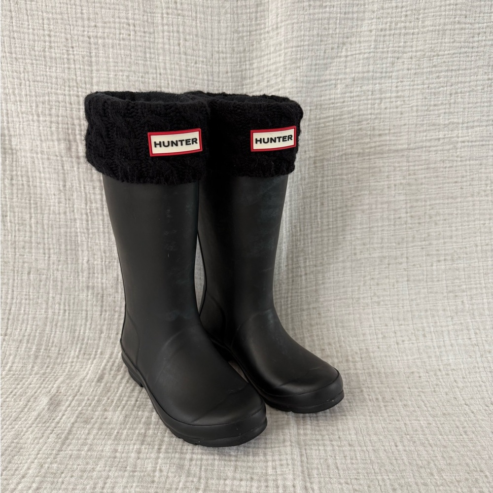 Black Hunter Kids Rain Boots with Matching Boot Socks